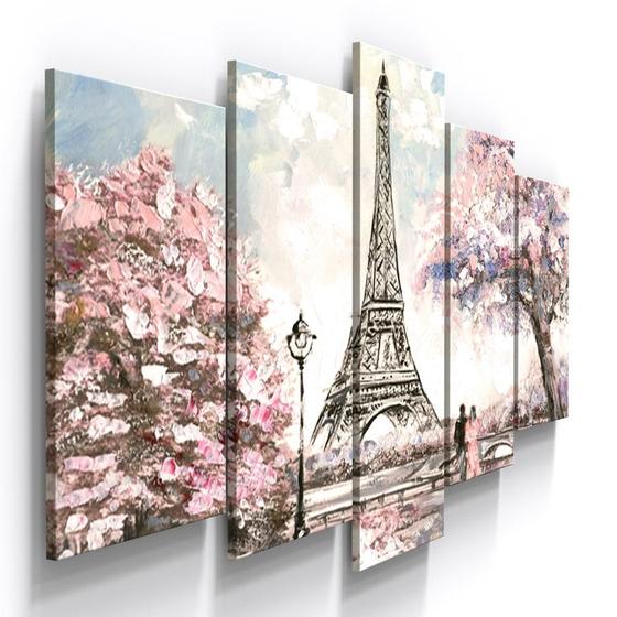 Imagem de Quadro Decorativo Paris Flor Torre Eiffel Romantico Aquarela