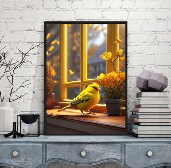 Imagem de Quadro Decorativo Passarinho Amarelo 24x18cm - com vidro