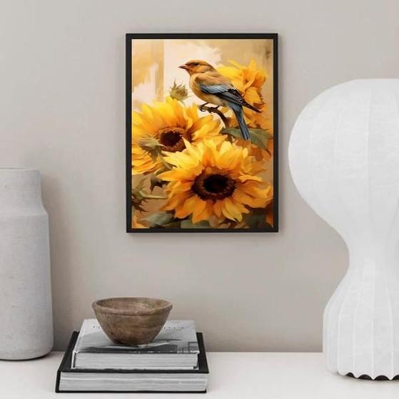 Imagem de Quadro Decorativo Passarinho Girassol 45X34Cm - Com Vidro