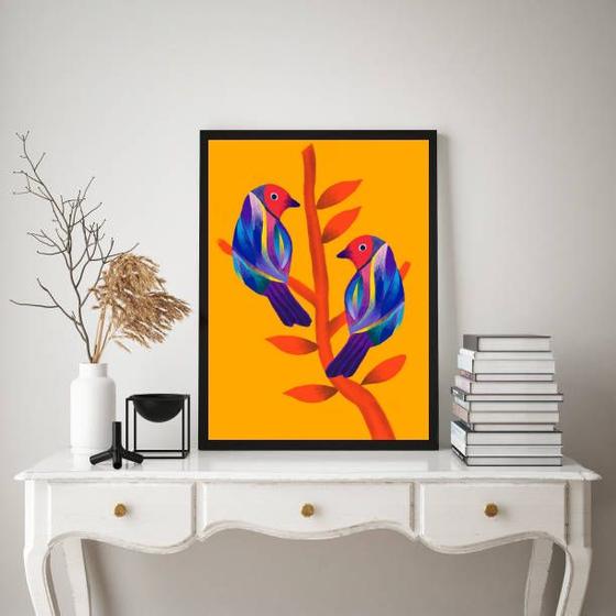 Imagem de Quadro Decorativo Pássaros AmareloEAzul 33x24cm