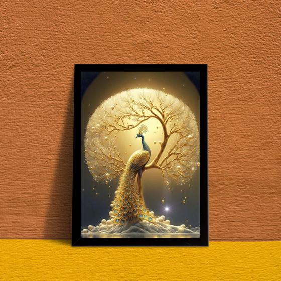 Imagem de Quadro Decorativo Pavão Dourado 24x18cm