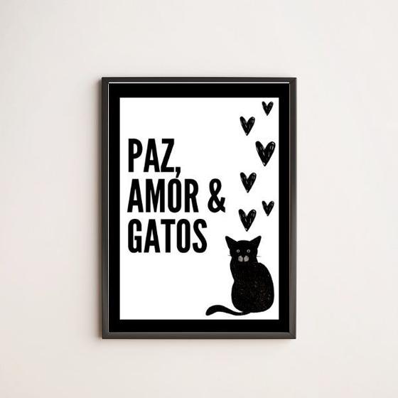 Imagem de Quadro Decorativo Paz Amor E Gatos 45x34cm - com vidro