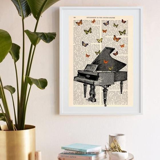 Imagem de Quadro Decorativo Piano E Borboletas 60X48Cm