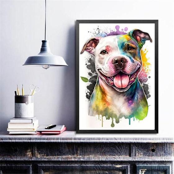 Imagem de Quadro Decorativo Pitt Bull Happy Aquarela 45X34Cm