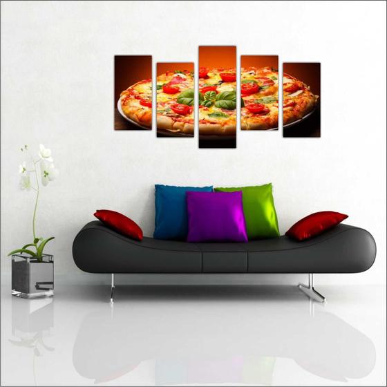 Imagem de Quadro Decorativo Pizza Pizzarias Gourmet Restaurantes Decorações Salas 5 peças com Moldura