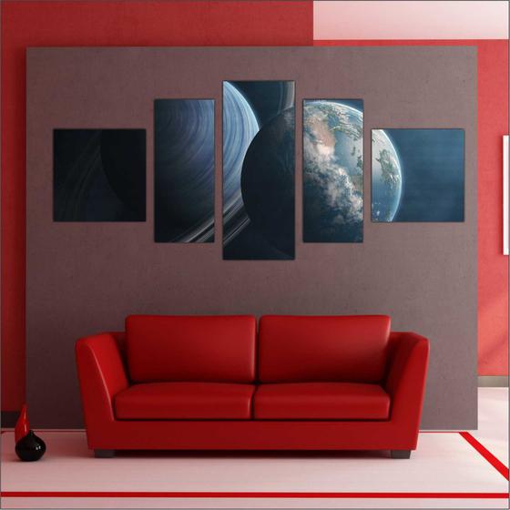 Quadro Decorativo Planetas Universo Terra Lua Galáxias Estrelas Espaço Sol 5 Peças TT16 Menor preço em Quadro Decorativo Planetas Universo Terra Lua Galáxias Estrelas Espaço Sol 5 Peças TT16