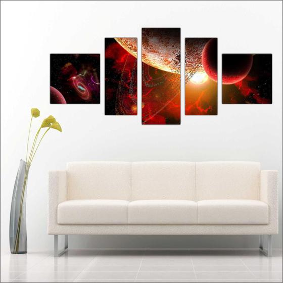 Imagem de Quadro Decorativo Planetas Universo Terra Lua Galáxias Estrelas Espaço Sol 5 Peças TT7