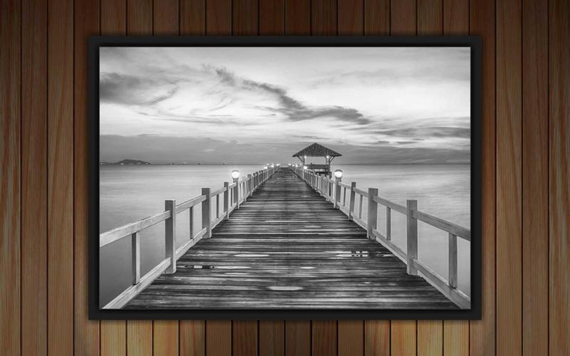 Imagem de Quadro Decorativo Ponte Praia Preto e Branco Paisagens Natureza Decorações Com Moldura