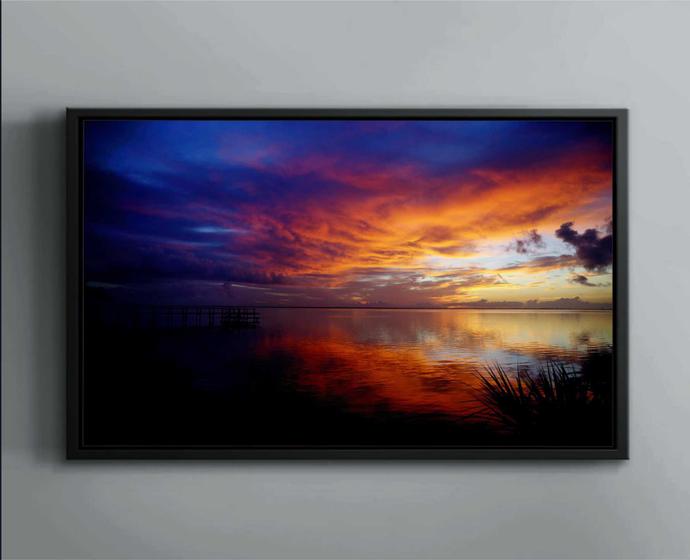 Imagem de Quadro Decorativo Pôr Do Sol Rio Paisagem Natureza Salas Tela Canvas Premium 