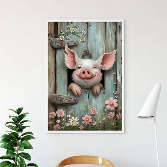 Imagem de Quadro Decorativo Porquinho Sorridente 45X34Cm - Com Vidro