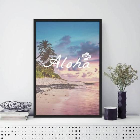 Imagem de Quadro Decorativo Praia Aloha 33X24 C/Vidro - Madeira Preta