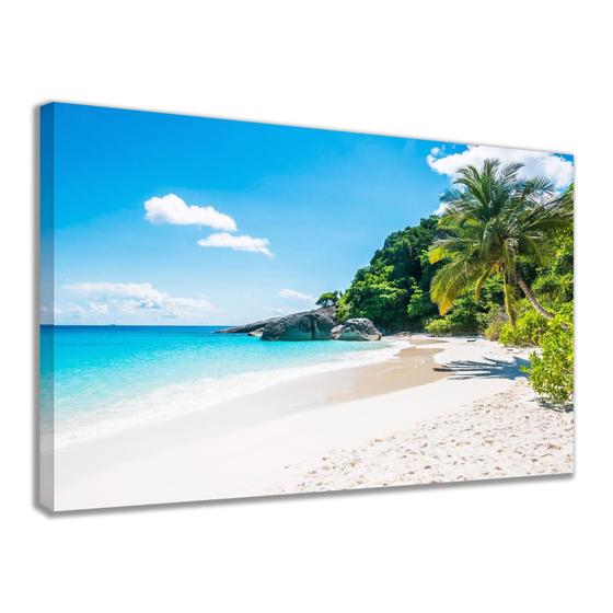 Quadro Decorativo Praia Areia Branca Mar Azul Sala Estar Quarto Escritório Tela Grande 55x90cm Menor preço em Quadro Decorativo Praia Areia Branca Mar Azul Sala Estar Quarto Escritório Tela Grande 55x90cm