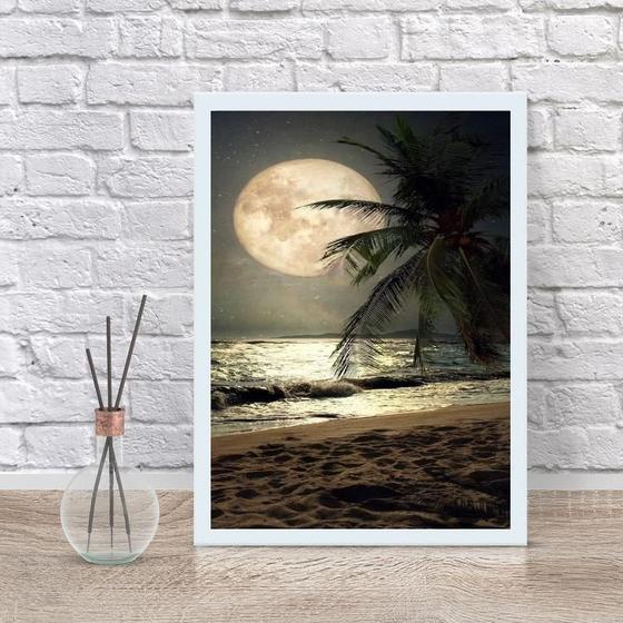 Imagem de Quadro Decorativo Praia Com Lua Cheia 24X18Cm - Com Vidro