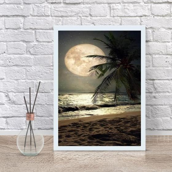 Imagem de Quadro Decorativo Praia Com Lua Cheia 33X24Cm - Com Vidro