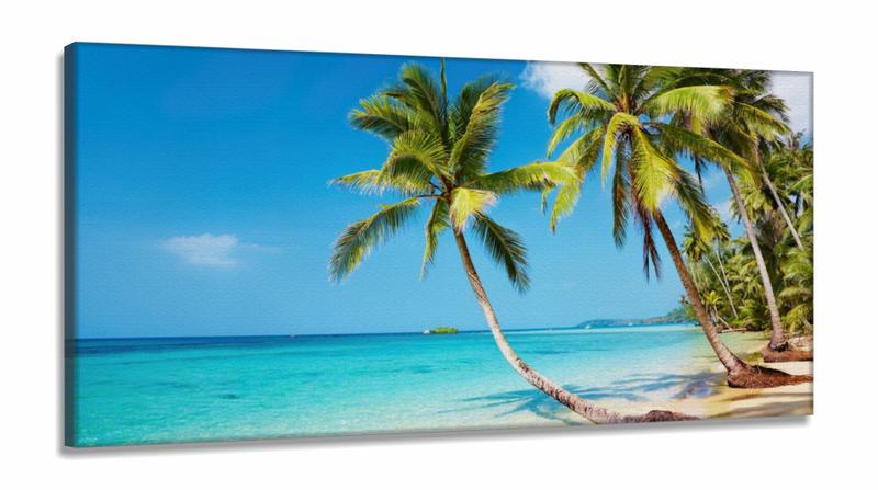 Imagem de Quadro Decorativo Praia Coqueiro Hd em Tecido Canvas 130x60