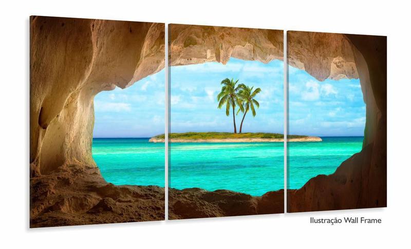 Imagem de Quadro Decorativo Praia Ilha Azul 120x60 3 peças  em tecido