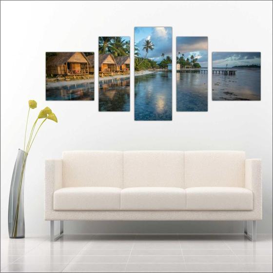 Imagem de Quadro Decorativo Praia Mar Casas Paisagens Natureza Com 5 Peças TT6