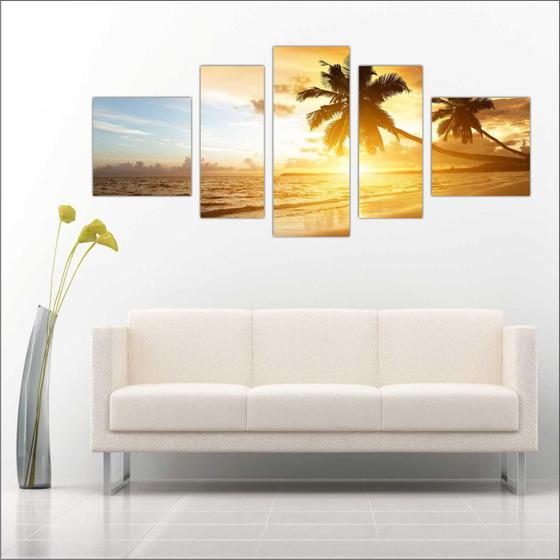 Quadro Decorativo Praia Mar Coqueiros Paisagens Natureza Com 5 Peças TT7 Menor preço em Quadro Decorativo Praia Mar Coqueiros Paisagens Natureza Com 5 Peças TT7