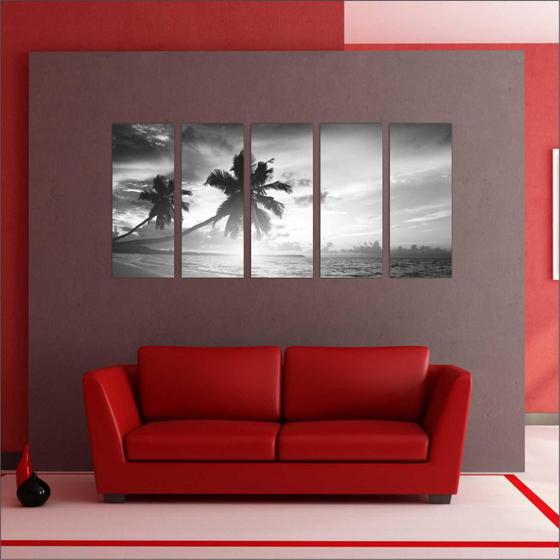 Menor preço em Quadro Decorativo Praia Mar Coqueiros Sol Decoração Interiores Preto e Branco