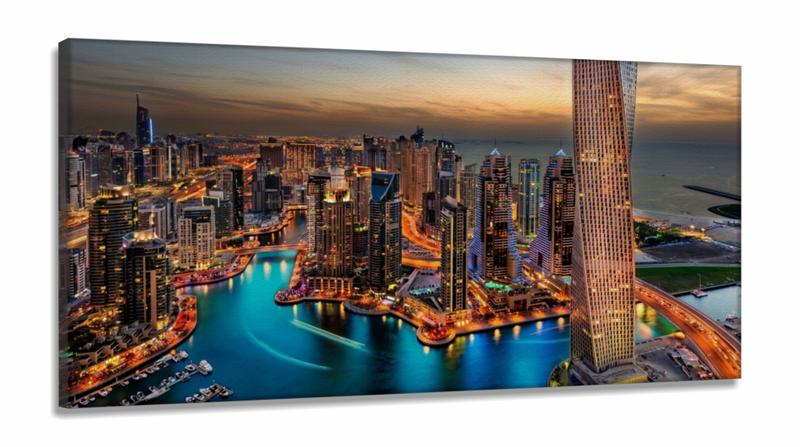 Imagem de Quadro Decorativo Prédios Cidade Dubai ao Entardecer em Tecido Canvas 130x60