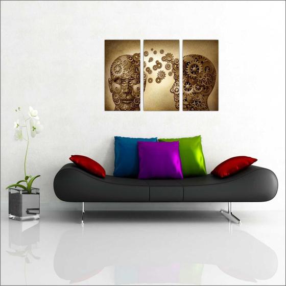 Imagem de Quadro Decorativo Psicologia Cérebro Decorações Com 3 peças Com Moldura