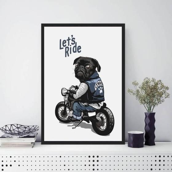 Imagem de Quadro Decorativo Pug Lets Ride 45X34Cm