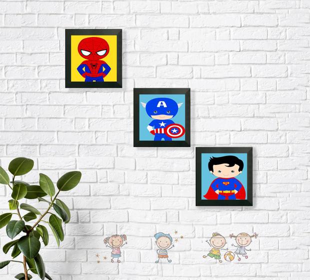 Imagem de Quadro Decorativo Quadrinho kit 3 Infantil Quarto super herois anime
