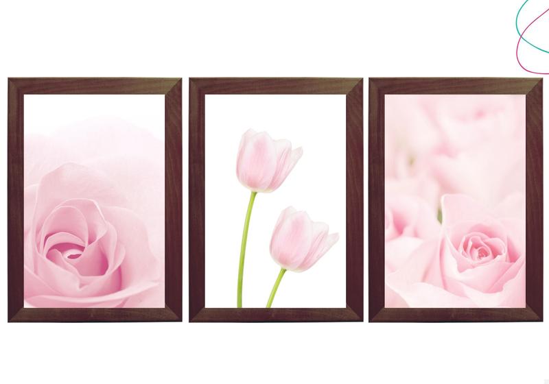Imagem de Quadro decorativo quarto sala flor rosa moldura e vidro