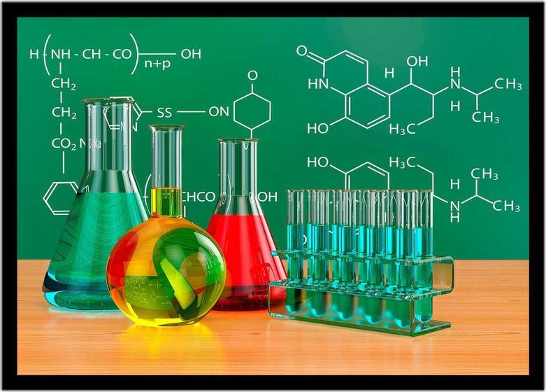 Imagem de Quadro Decorativo Química Física Laboratórios Vidrarias Erlenmeyer Balão Com Moldura RC032