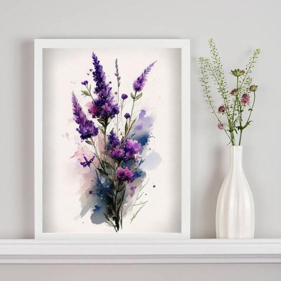 Imagem de Quadro Decorativo Ramo De Lavanda Aquarela 24x18cm - com vidro