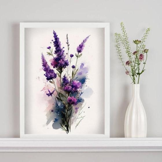 Imagem de Quadro Decorativo Ramo De Lavanda Aquarela 33X24Cm - Vidro