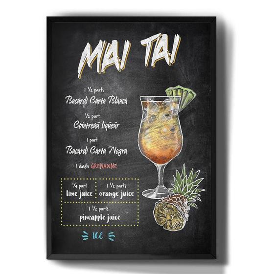 Imagem de Quadro Decorativo Receita Bebida Mai Tai Desenho