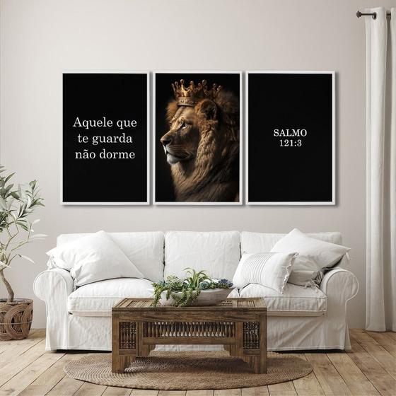 Imagem de Quadro Decorativo Religioso Aquele que Te Guarda, Não Dorme com 3 Telas de Parede 60cm X 90cm Com Vidro
