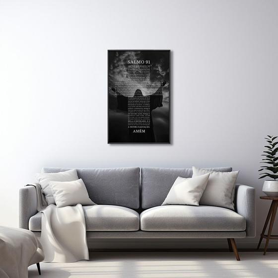 Imagem de Quadro Decorativo Religioso Bíblia Salmo 91 com 1 Tela 50x75 60x90 e 80x120 de Parede para Sala Quarto Hall