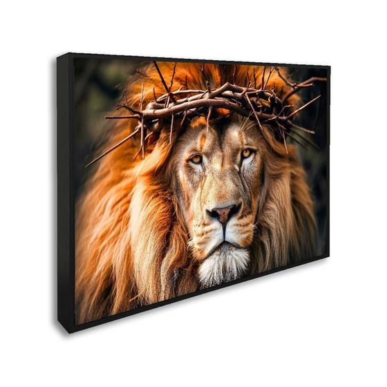 Imagem de Quadro Decorativo Religioso Leão de Judah com 1 Tela Cm ou Cm de Parede para Sala Hall Igreja 60cm X Sem Vidro