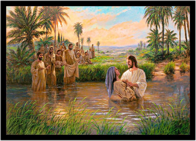 Imagem de Quadro Decorativo Religioso Representação da Pintura O Batismo De Jesus Com Moldura RC015