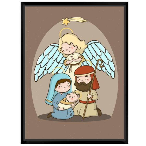 Imagem de Quadro Decorativo Religioso Sagrada Família e Anjo A3 -FR123