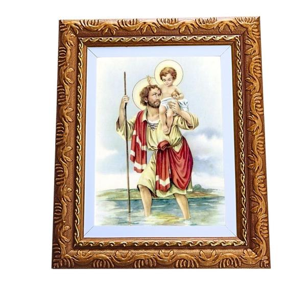 Imagem de Quadro Decorativo Religioso São Cristóvão A3 Luxo Premium