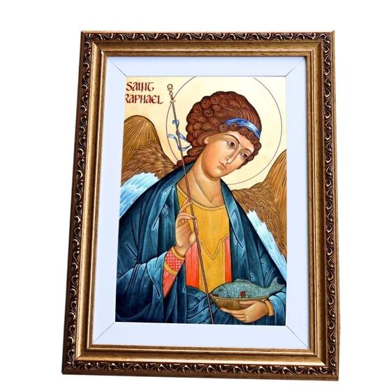 Imagem de Quadro Decorativo Religioso São Rafael Arcanjo A3 Luxo