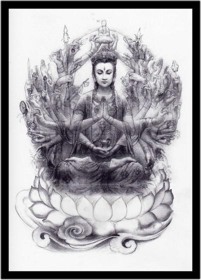 Imagem de Quadro Decorativo Religiosos Kuan Yin Budismo Buda Meditação Com Moldura RC105