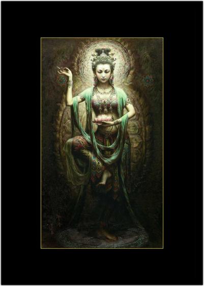 Imagem de Quadro Decorativo Religiosos Kuan Yin Budismo Fundo Preto Com Moldura RC104