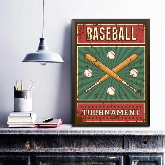 Imagem de Quadro Decorativo Retrô Baseball 45X34Cm - Com Vidro