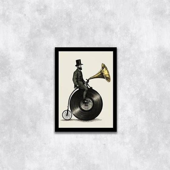 Imagem de Quadro Decorativo Retrô Músico Bicicleta Antiga 33x24cm - com vidro