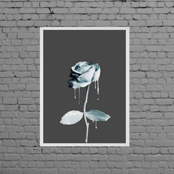 Imagem de Quadro Decorativo Rosa De Tinta Azul 33X24Cm - Com Vidro