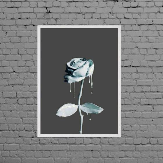 Imagem de Quadro Decorativo Rosa De Tinta Azul 45x34cm - com vidro