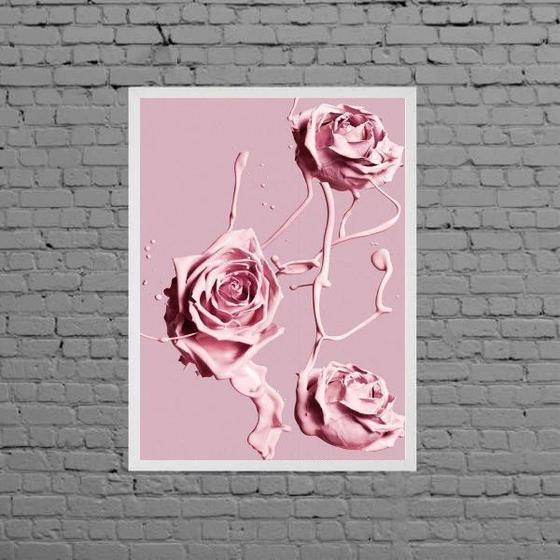 Imagem de Quadro Decorativo Rosas De Tinta Rosa 24x18cm - com vidro