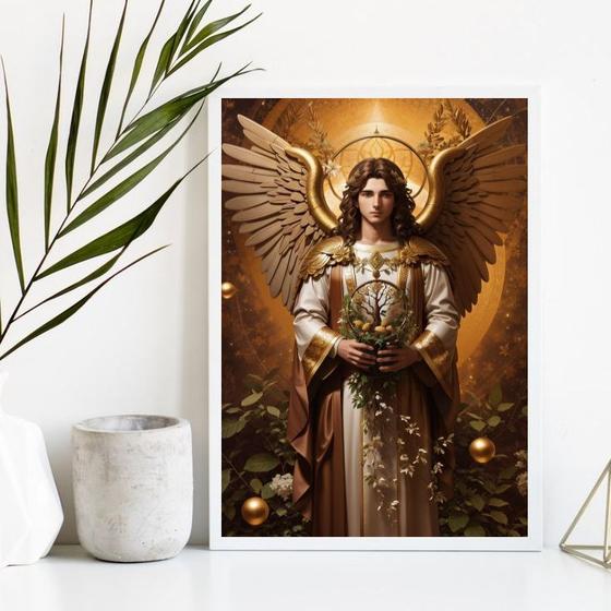 Imagem de Quadro Decorativo Sacro Arcanjo Uriel 33x24cm - com vidro