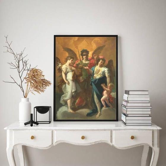 Imagem de Quadro Decorativo Sacro Arcanjos 45x34cm Moldura Branca