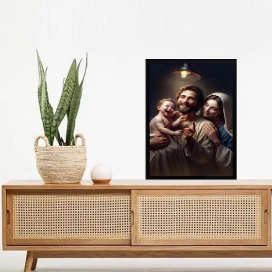 Imagem de Quadro Decorativo Sagrada Família Feliz 45x34cm - com vidro