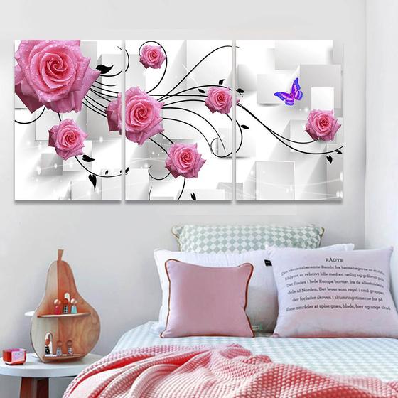 Imagem de Quadro Decorativo Sala 120x60 Mosaico Flores Rosas Abstrato 